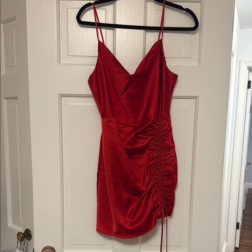 Zara Red Satin Ruched Slip Dress - Women